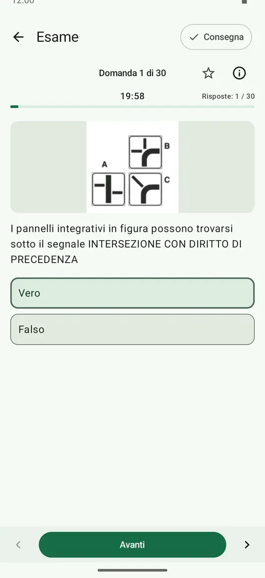 Simulazione d’esame: domanda 1 di 30 e tempo rimanente
