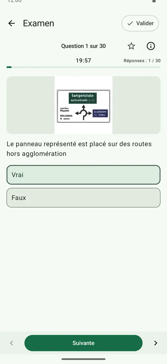 Examen blanc : question 1 sur 30 et temps restant